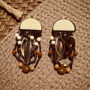 Vintage Chipita Bohemian Beaded Dangle Clip On Earrings